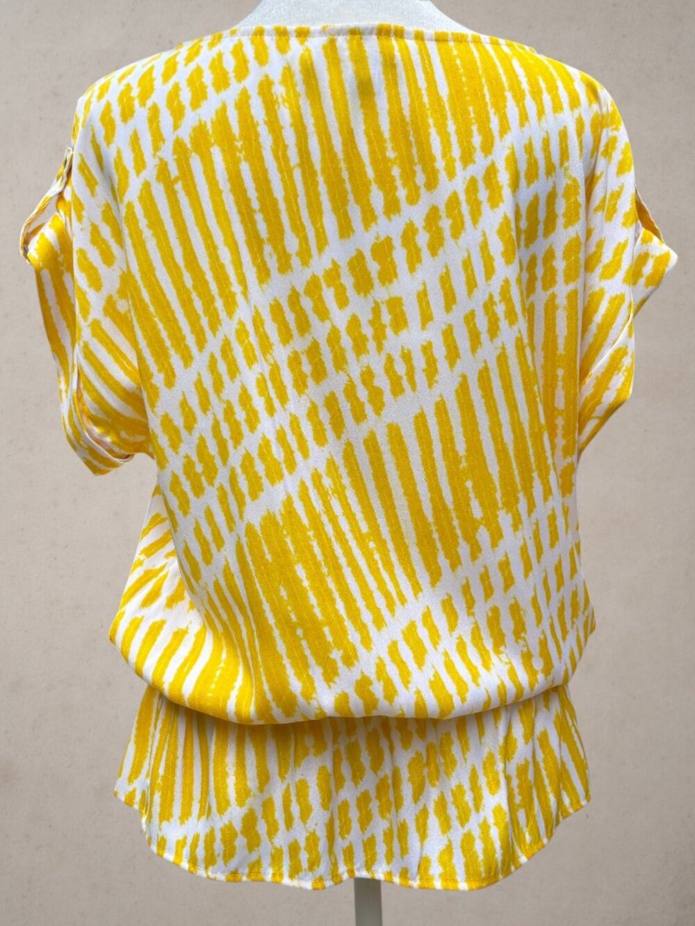 Michael Kors Abstract Geometric Medium Pullover Blouse Short Sleeve Top Peplum - Picture 10 of 14